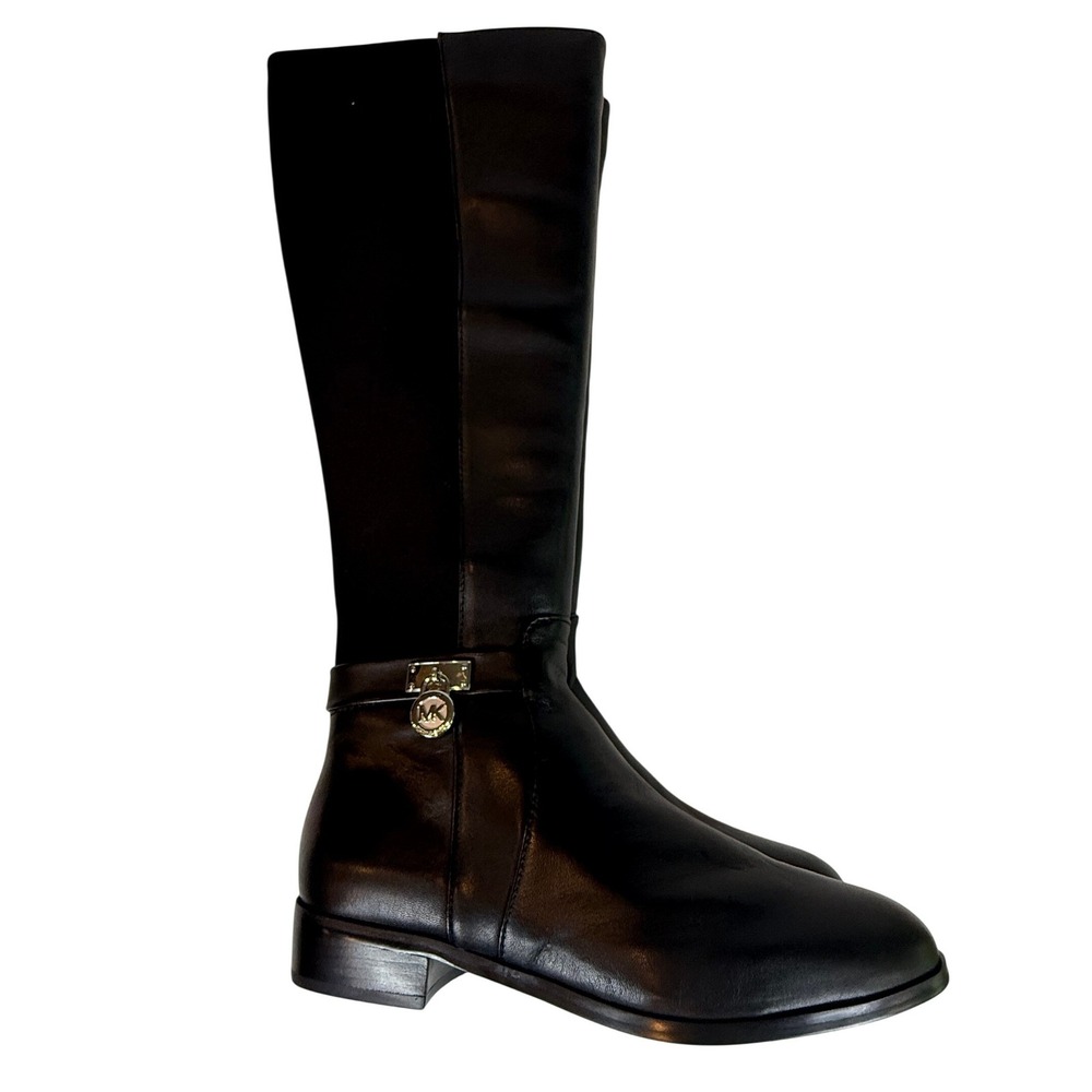 Michael Kors Hamilton Tall Boot Black Nappa Leather MK Padlock 6.5 NWB